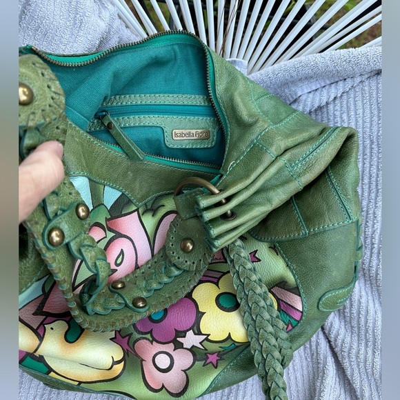 SOLD! Isabella Fiore Love Dove Tattoo Bag Green Leather Hand Painted Signed SOLD - Picture 12 of 14